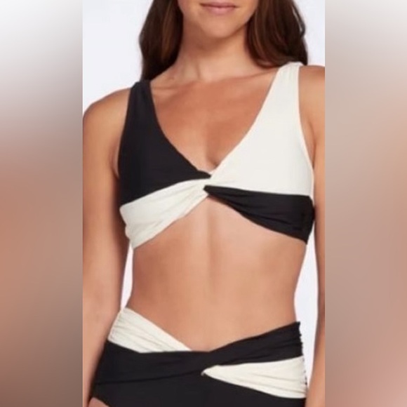 Black and Ivory Twist Front Bikini Top - Picture 1 of 6